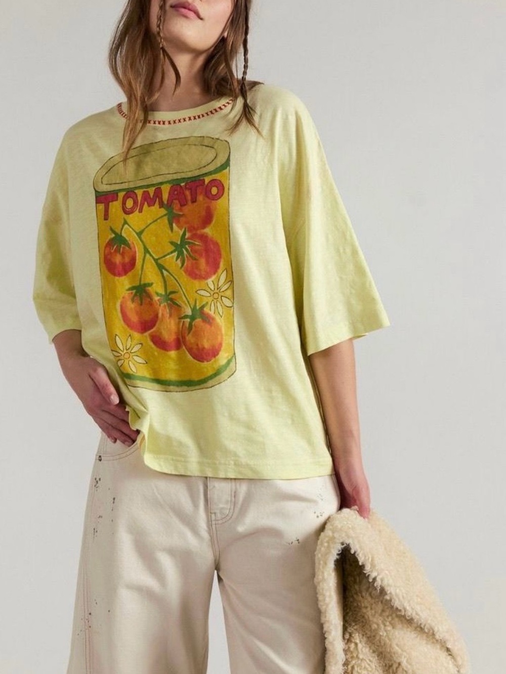 We The Free Pale Yellow Tomato Can Graphic Short Sleeve Top